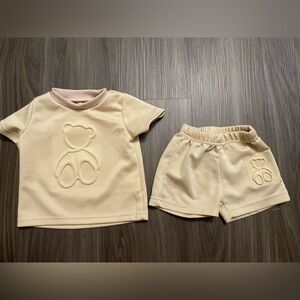 Beige Teddy Bear Embossed Kids Set size 9-12 months
